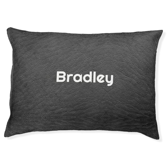 Personalized Faux Leather Black Pet Bed (Front)