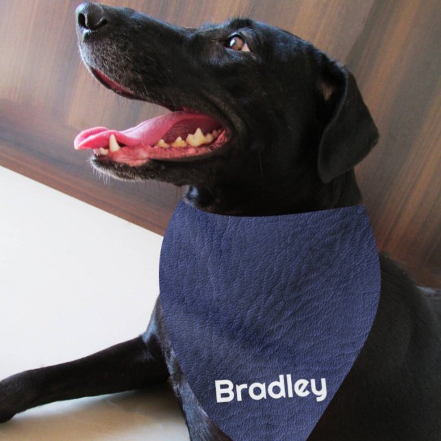 Personalized Faux Leather Blue Dog Bandana (Creator Uploaded)