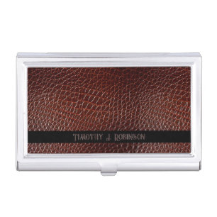 Personalized Faux Leather Brown Embossed Business Card Case