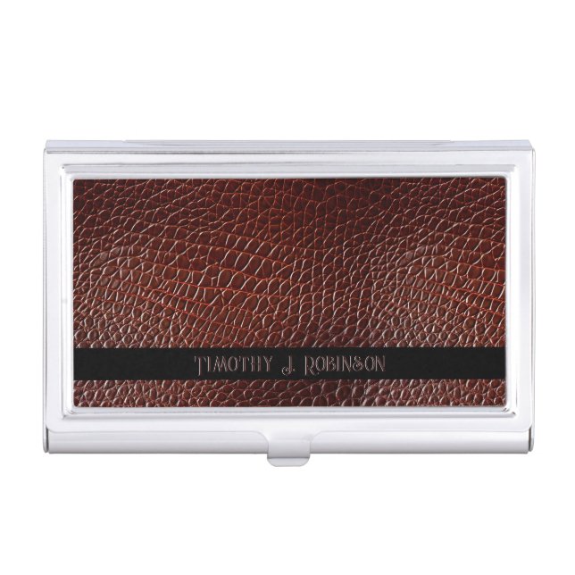 Personalized Faux Leather Brown Embossed Business Card Case (Front)