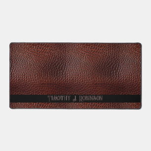 Personalized Faux Leather Brown Embossed Desk Mat
