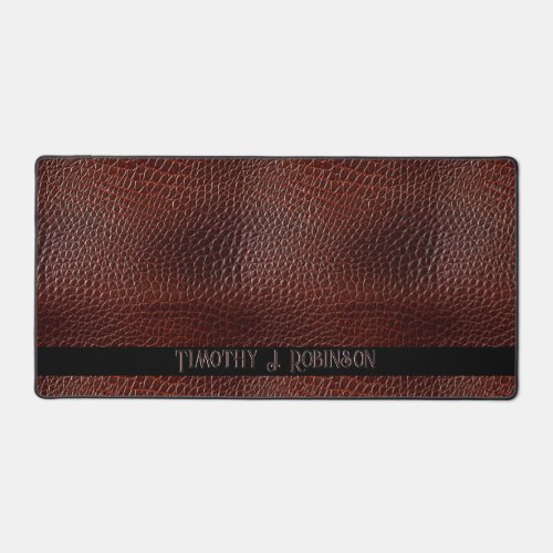 Personalized Faux Leather Brown Embossed Desk Mat