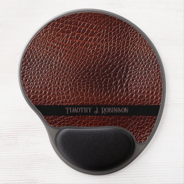 Personalized Faux Leather Brown Embossed Gel Mouse Pad (Front)