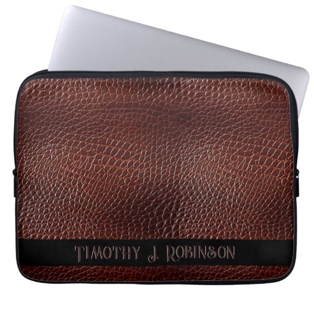 Personalized Faux Leather Brown Embossed Laptop Sleeve (Front)