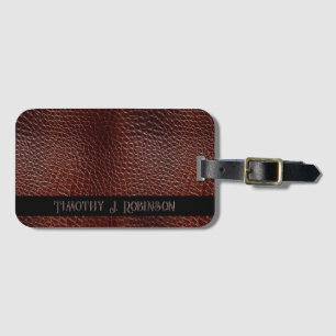 Personalized Faux Leather Brown Embossed Luggage Tag