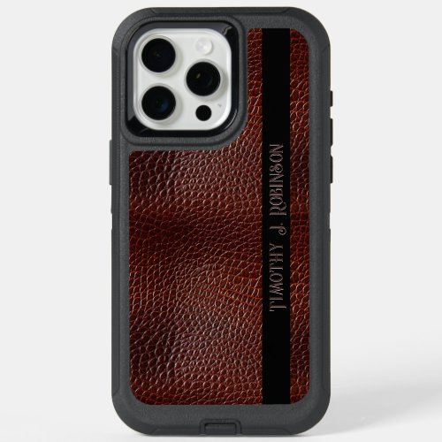 Personalized Faux Leather Brown Embossed iPhone 15 Pro Max Case