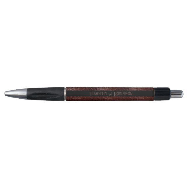 Personalized Faux Leather Brown Embossed Pen (Front)