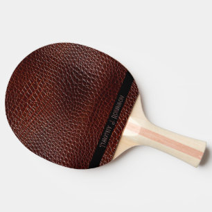 Personalized Faux Leather Brown Embossed Ping Pong Paddle
