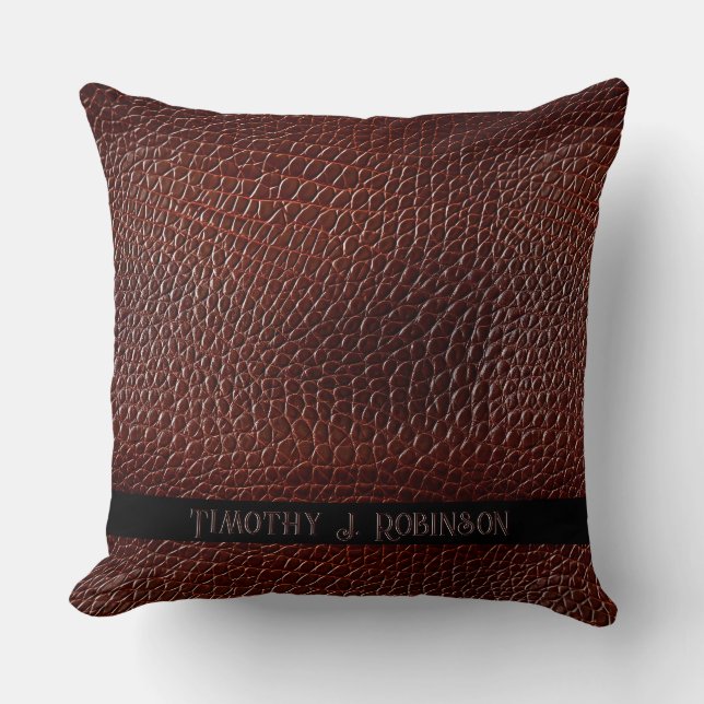 Personalized Faux Leather Brown Embossed Throw Pillow (Front)