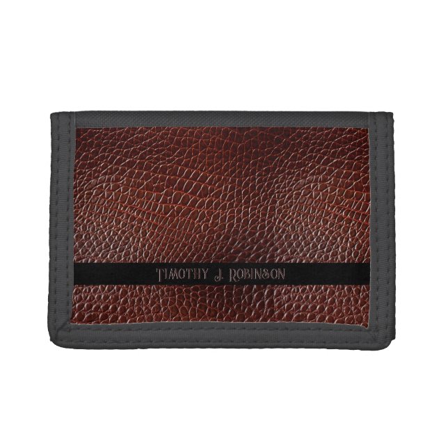 Personalized Faux Leather Brown Embossed Trifold Wallet (Front)