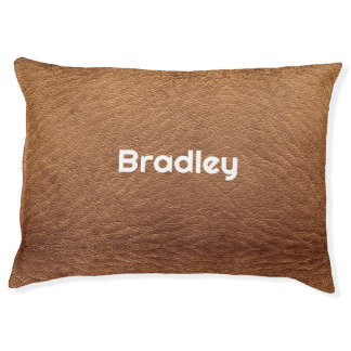 Personalized Faux Leather Brown Pet Bed