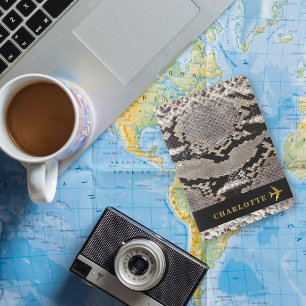 Personalized Faux Leather Gold Airplane Name Passport Holder