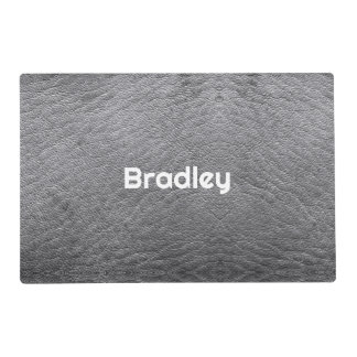 Personalized Faux Leather Grey Dog Food Mat