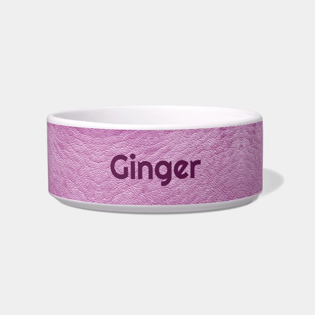 Personalized Faux Leather Lilac Pet Food Bowl (Front)