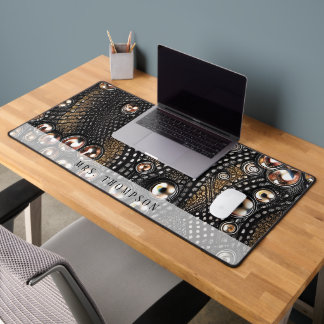 Personalized Faux Leather Rhinestone Desk Mat