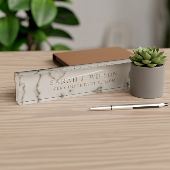 Personalized Faux Marble VIP Block Desk Name Plate (Home office essential! You are a very important person. Add your name)