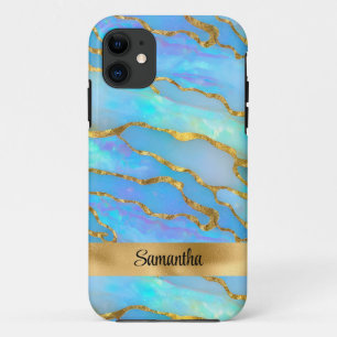 Personalized Faux Opal Stone and Gold iPhone 11 Case