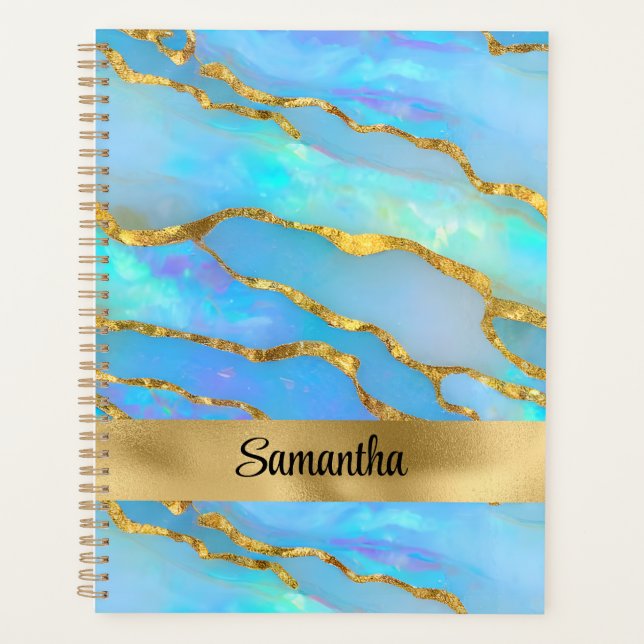 Personalized Faux Opal Stone and Gold Planner (Front)