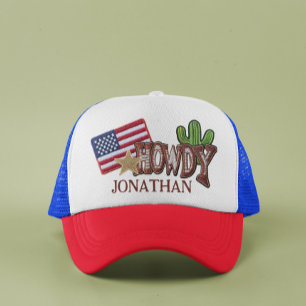 Personalized Faux Patches Howdy USA Flag Trucker Hat