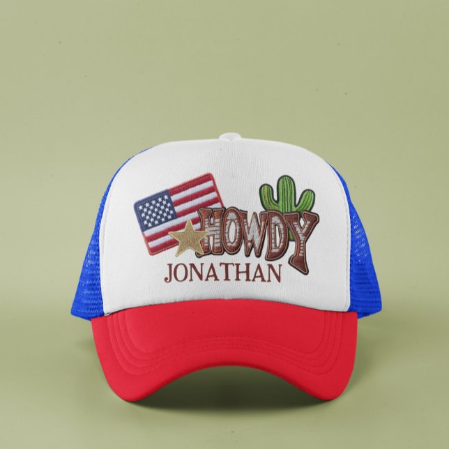 Personalized Faux Patches Howdy USA Flag Trucker Hat (Creator Uploaded)