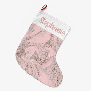 Personalized Faux Pink Marble Large Christmas Stocking