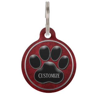 Personalized Faux Red Velvet Paw Print Pet ID Tag