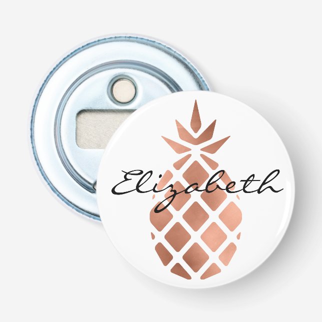 Personalized faux rose gold foil pineapple bottle opener (Front)