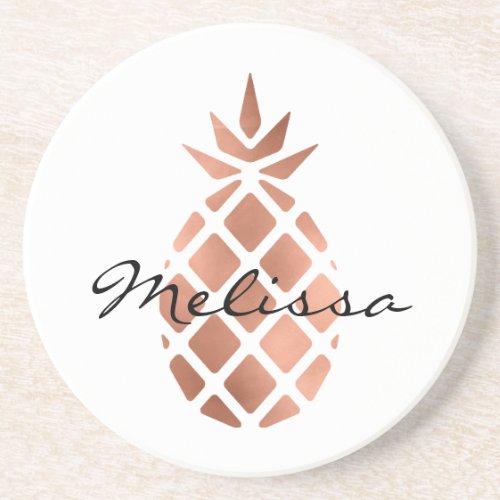 Personalized Faux Rose Gold Foil Pineapple Coaster