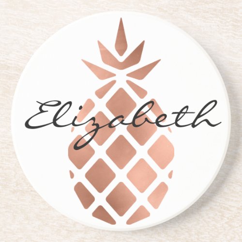 Personalized faux rose gold foil pineapple drink coaster