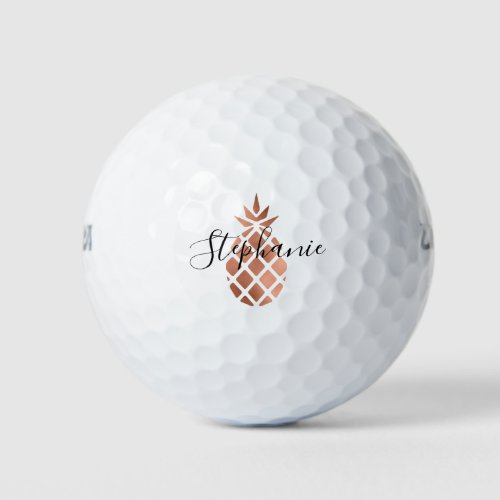 Personalized Faux Rose Gold Foil Pineapple Golf Balls