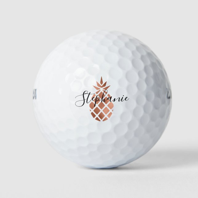 Personalized Faux Rose Gold Foil Pineapple Golf Balls (Front)
