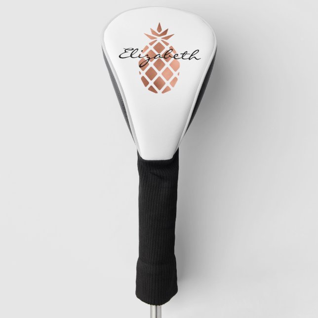 Personalized Faux Rose Gold Foil Pineapple Golf Head Cover (Front)