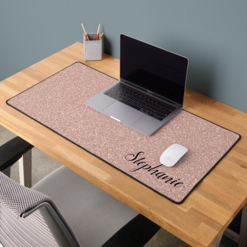 Personalized Faux Rose Gold Glitter Desk Mat