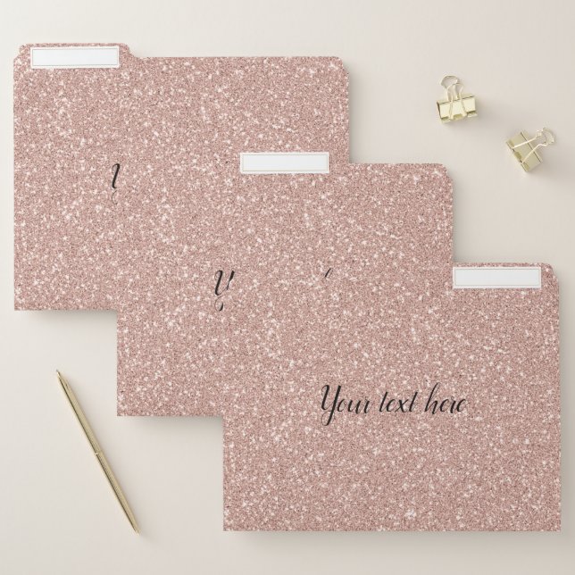 Personalized Faux Rose Gold Glitter File Folder (Set)