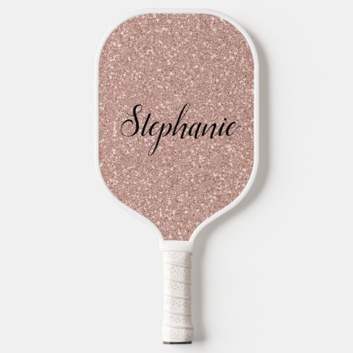 Personalized Faux Rose Gold Glitter Pickleball Paddle