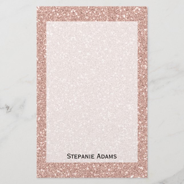 Personalized Faux Rose Gold Glitter Stationery (Front)