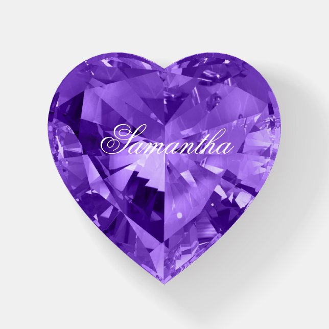 Personalized Faux Shiny Amethyst Purple Gemstone Paperweight (Front)