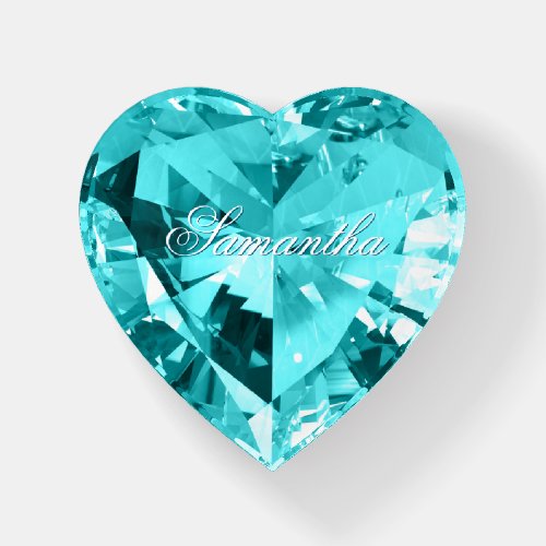 Personalized Faux Shiny Aqua Teal Gemstone Paperweight