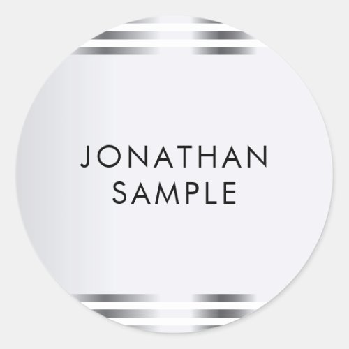 Personalized Faux Silver Glamour Elegant Template Classic Round Sticker