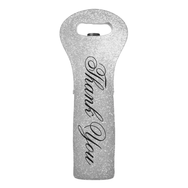 Personalized faux silver glitter wine tote bag Zazzle