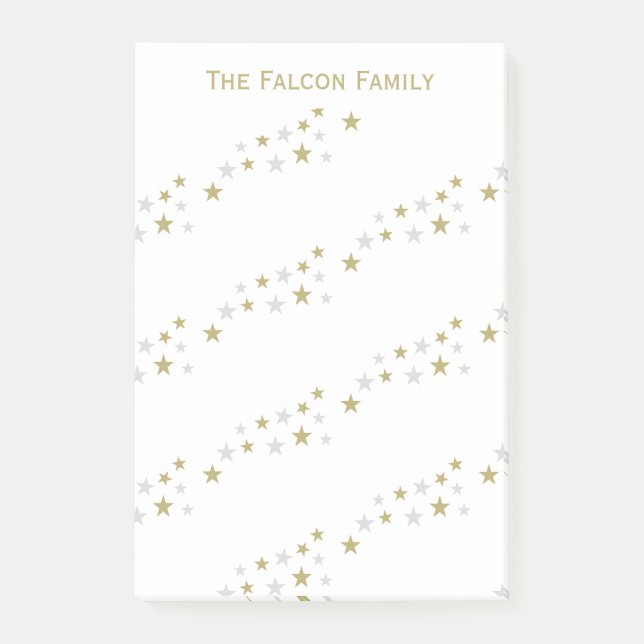 Personalized Faux Silver Gold Stars Pattern Post-it Notes (Front)