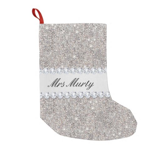 Personalized Faux Silver Sequins Diamonds Small Christmas Stocking
