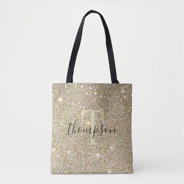Personalized Faux Speckled Gold Glitter Tote Bag (Front)