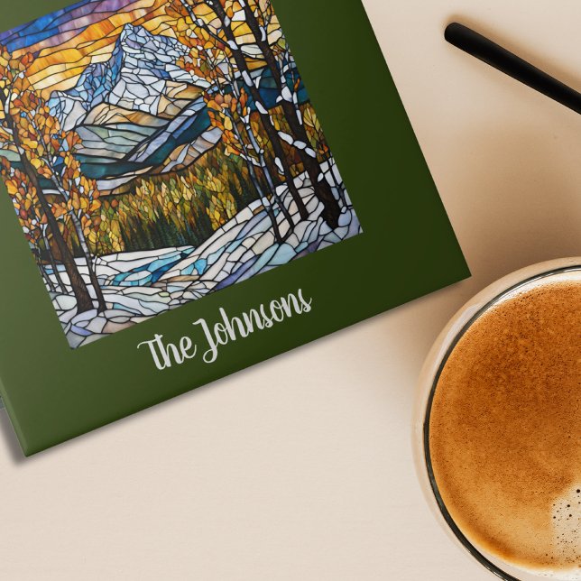 Personalized Faux Stained Glass Mountain Landscape Ceramic Tile (Creator Uploaded)