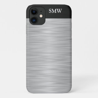 Personalized Faux Stainless Steel and Black iPhone 11 Case