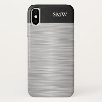 Personalized Faux Stainless Steel and Black iPhone X Case
