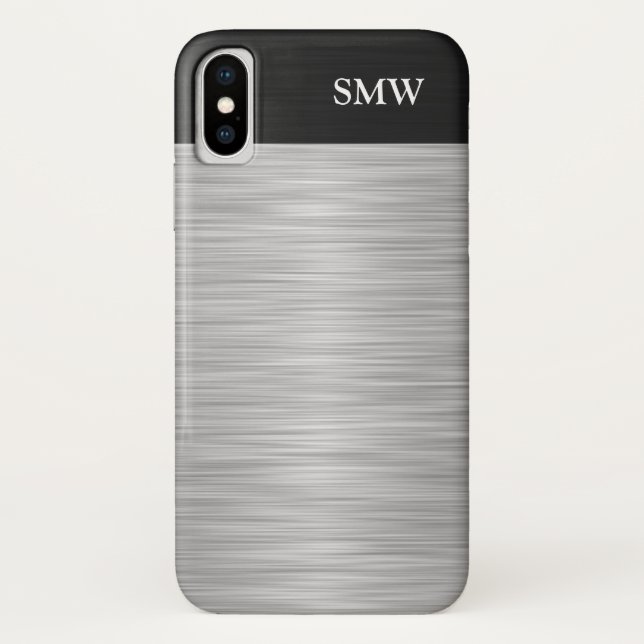 Personalized Faux Stainless Steel and Black Case-Mate iPhone Case (Back)