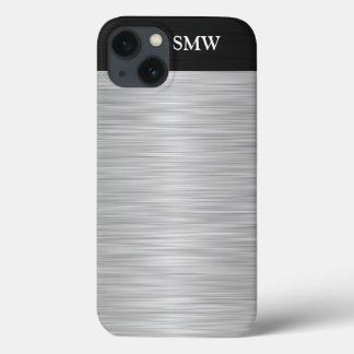 Personalized Faux Stainless Steel and Black iPhone 13 Case