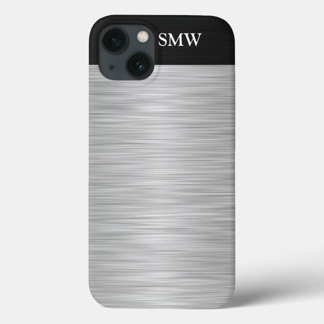 Personalized Faux Stainless Steel and Black Case-Mate iPhone Case (Back)