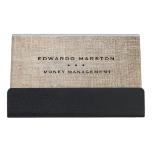Personalized Faux Tan Linen Desk Business Card Holder